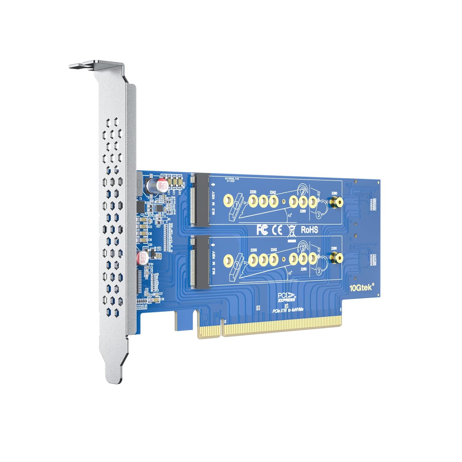 PCIe 3.0 to NVMe (4) M.2 Adapter for M.2 (M Key) SSD, PCIe X16, Requires Motherboard BIOS Support for Bifurcation