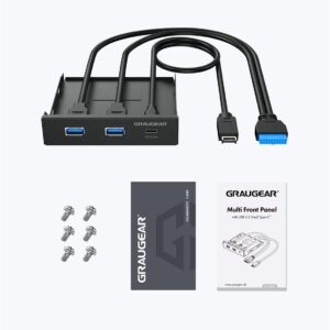 GRAUGEAR 3.5 Inch Front Panel USB Hub, Internal USB Hub with 20Gbps USB3.2 Gen2 USB-C and USB 3.0 Ports, USB3.2 Type-E Key-A 20-Pin Header & USB3.0 Header Required, Fits 3.5" PC Computer Case [G-MP01]