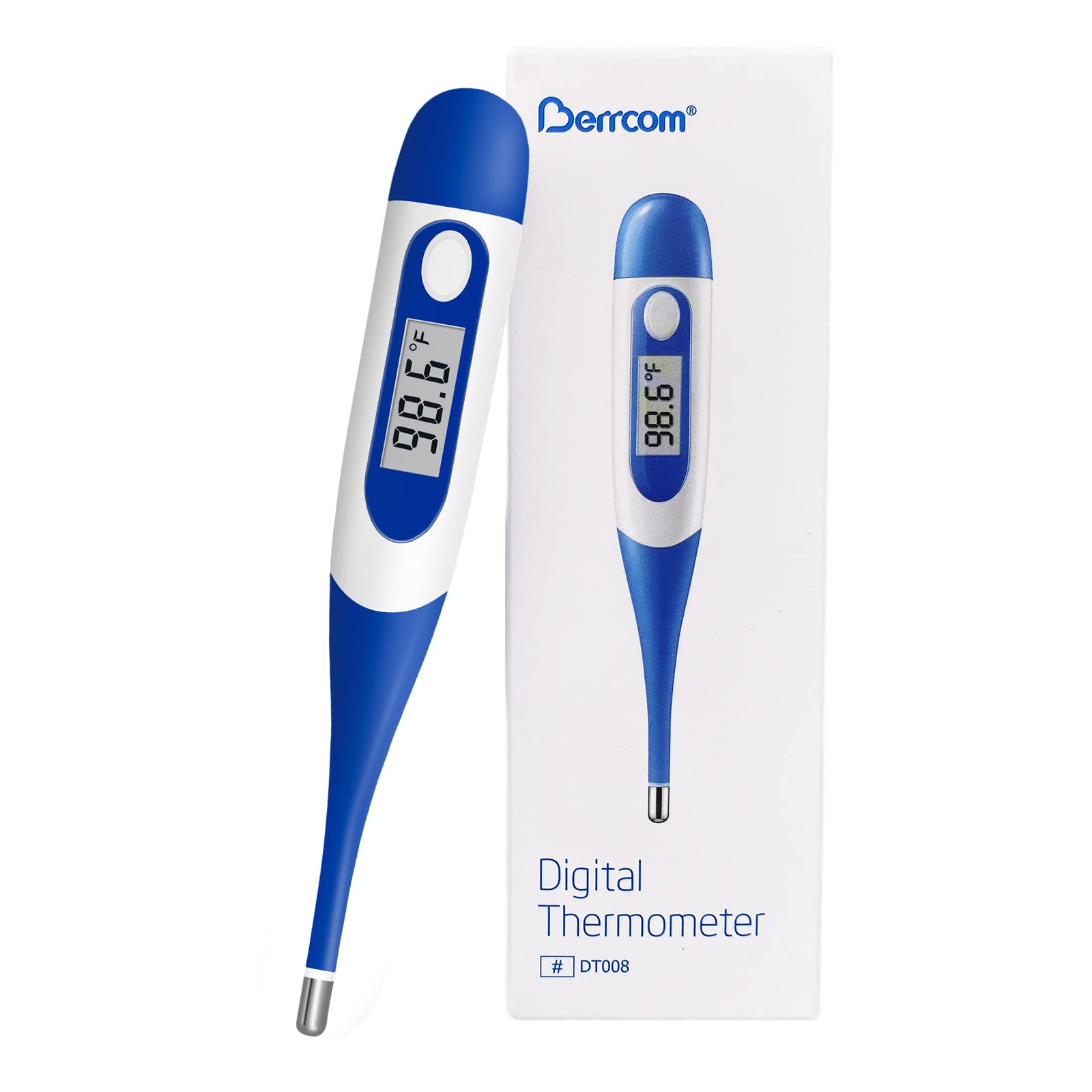 Berrcom Digital Thermometer for Adults, Oral and Underarm Thermometer for Baby and Kids Medical Thermometer with Fever Alarm Rectal Thermometer with Soft Tips