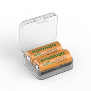 kooaqq 2x rechargeable 18350 3.7v 10a batteries, [1500mah] new version high capacity drain li-ion imr rechargeable lithium battery