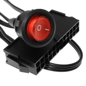 SQXBK 24-Pin Female ATX PSU Power Supply Starter On/Off Switch Jumper Bridge with Braided Cable and Red Light