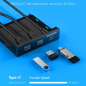 GRAUGEAR 3.5 Inch Front Panel USB Hub, Internal USB Hub with 20Gbps USB3.2 Gen2 USB-C and USB 3.0 Ports, USB3.2 Type-E Key-A 20-Pin Header & USB3.0 Header Required, Fits 3.5" PC Computer Case [G-MP01]