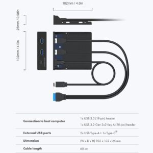 GRAUGEAR 3.5 Inch Front Panel USB Hub, Internal USB Hub with 20Gbps USB3.2 Gen2 USB-C and USB 3.0 Ports, USB3.2 Type-E Key-A 20-Pin Header & USB3.0 Header Required, Fits 3.5" PC Computer Case [G-MP01]