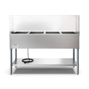 KoolMore 4-Pan Open Well Commercial Electric Stainless Steel Steam Table Food Warmer for Buffets with Sneeze Guard, Overshelf, Undershelf, Warming Control Knobs [120V] (KM-OWS-4SG), Silver