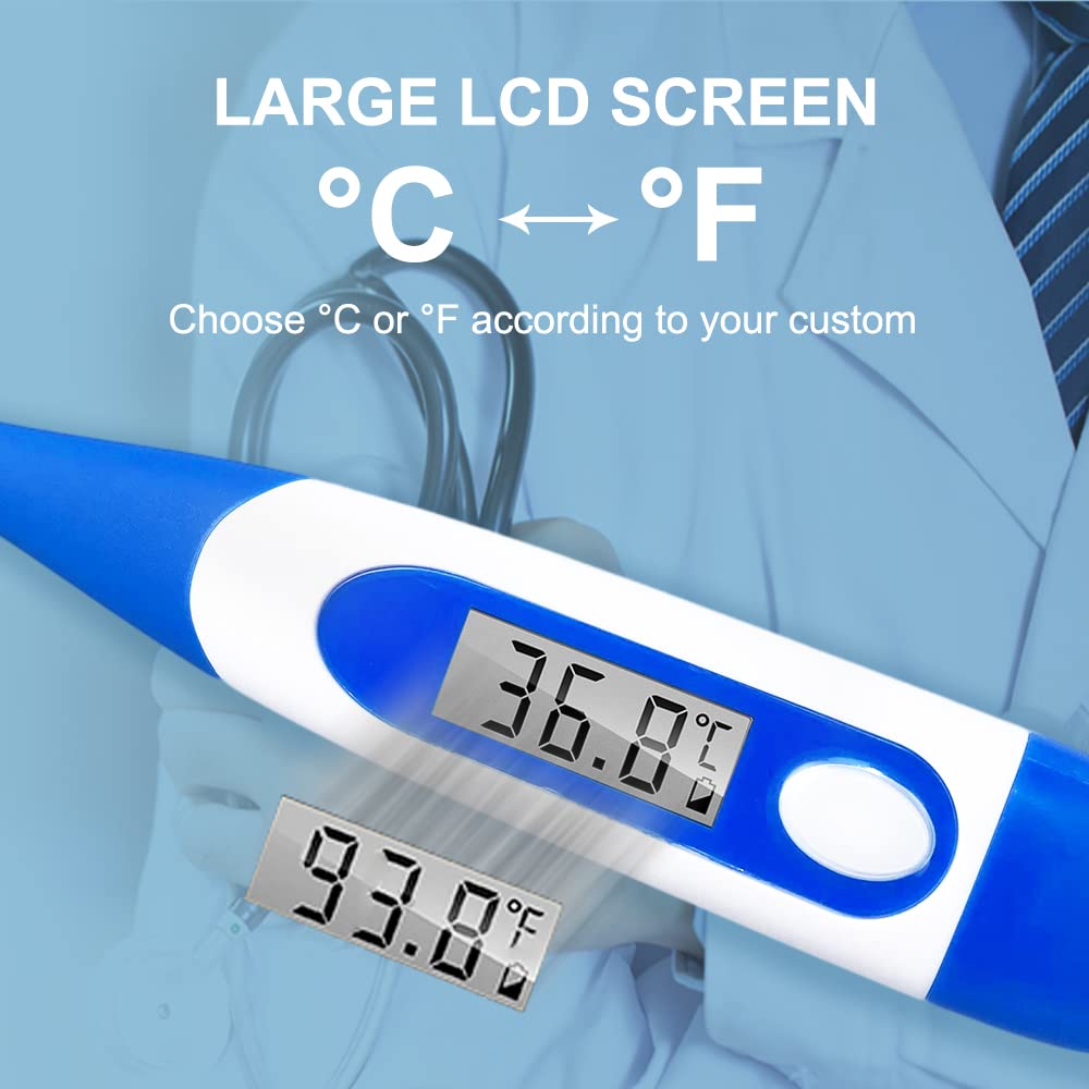 Berrcom Digital Thermometer for Adults, Oral and Underarm Thermometer for Baby and Kids Medical Thermometer with Fever Alarm Rectal Thermometer with Soft Tips