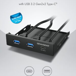 GRAUGEAR 3.5 Inch Front Panel USB Hub, Internal USB Hub with 20Gbps USB3.2 Gen2 USB-C and USB 3.0 Ports, USB3.2 Type-E Key-A 20-Pin Header & USB3.0 Header Required, Fits 3.5" PC Computer Case [G-MP01]