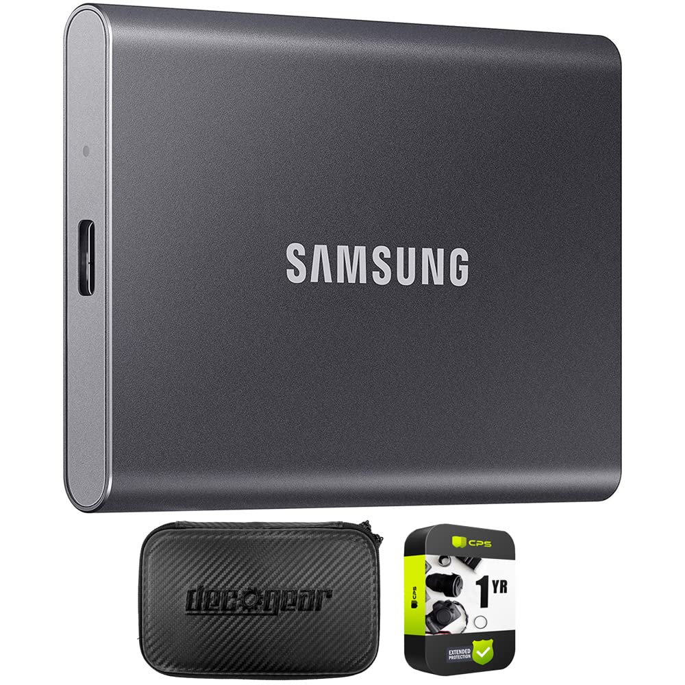 SAMSUNG MU-PC2T0T/AM Portable SSD T7 USB 3.2 2TB Gray Bundle with Deco Gear Hard EVA Case with Zipper for Tablets and GPS 6 Inch and 1 YR CPS Enhanced Protection Pack