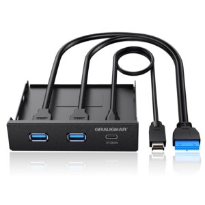 graugear 3.5 inch front panel usb hub, internal usb hub with 20gbps usb3.2 gen2 usb-c and usb 3.0 ports, usb3.2 type-e key-a 20-pin header & usb3.0 header required, fits 3.5" pc computer case [g-mp01]