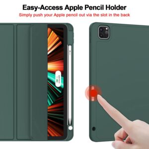 ZryXal New iPad Pro 12.9 Inch Case 2022/2021/2020(6th/5th/4th Gen) with Pencil Holder,Smart Case [Support Touch ID and Auto Wake/Sleep] with Auto 2nd Gen Pencil Charging (Midnight Green)