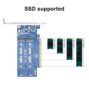 PCIe 3.0 to NVMe (4) M.2 Adapter for M.2 (M Key) SSD, PCIe X16, Requires Motherboard BIOS Support for Bifurcation