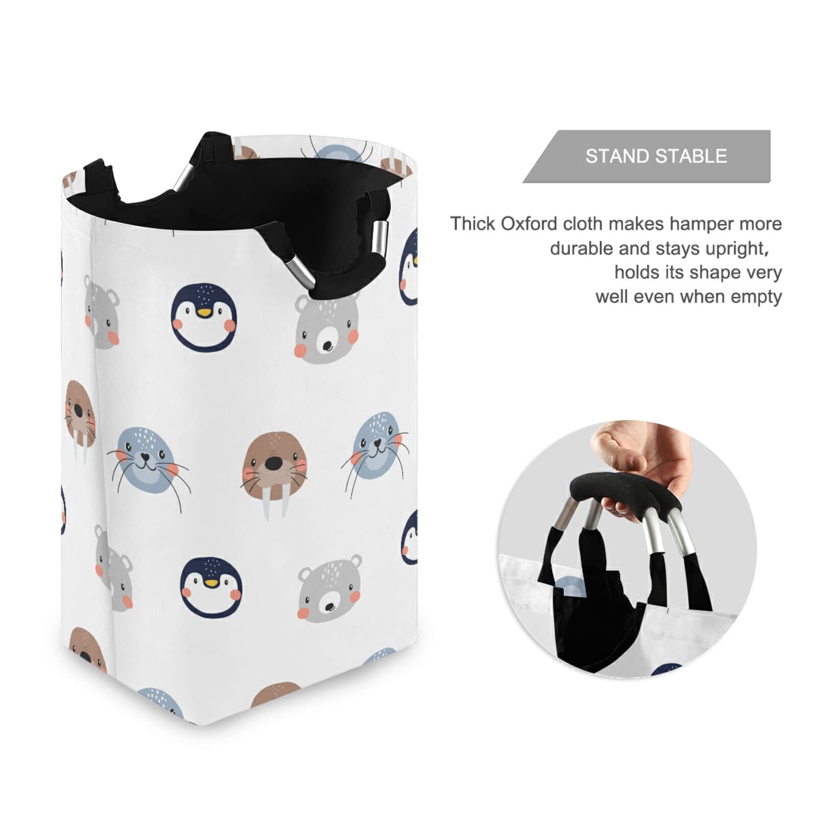 xigua Laundry Hamper Basket Cute Arctic Animals Collapsible Nursery Storage Bin Waterproof Clothing Baskets for Home Bedroom Bathroom Washing Room