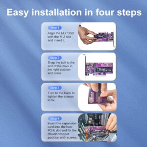 PCIe 3.0 to NVMe (1) M.2 Adapter for M.2 (M Key) SSD, X4,Supports PCIe M.2 SSDs (NVMe and AHCI): 2230, 2242, 2260 and 2280 Drives