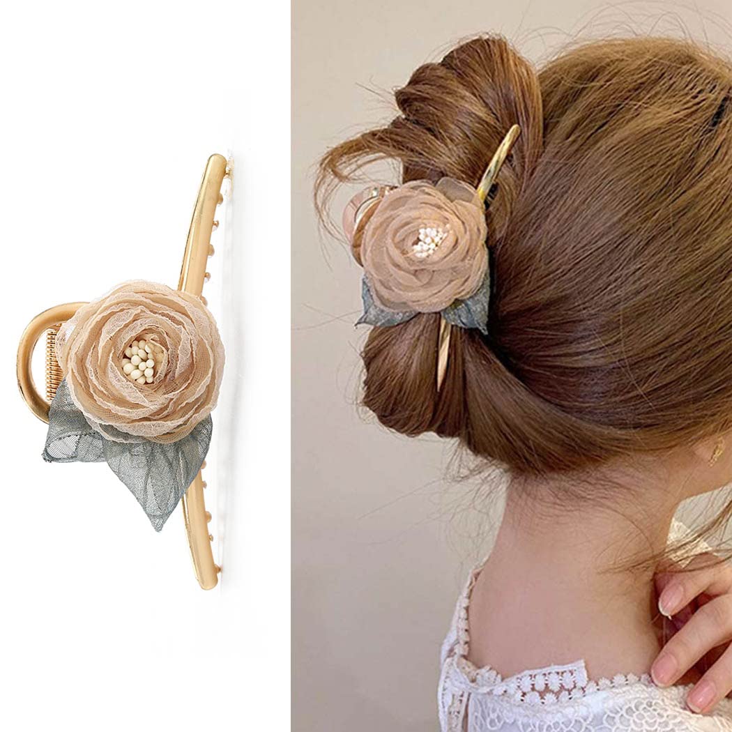 Bohend Big Flower Hair Claw Nonslip Thick Hair Clip Strong Large Hair Styling Accessories for Women and Girls