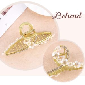 Bohend Big Flowers Hair Claw Rhinestone Thick Hair Clip Wedding Large Hair Styling Accessories for Women and Girls