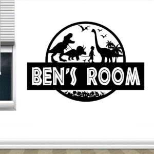 Custom Name Jurassic Dinosaur Wall Decal Personalized Girl or Boy Walking T-Rex Home Decor Vinyl Sticker (Boy)