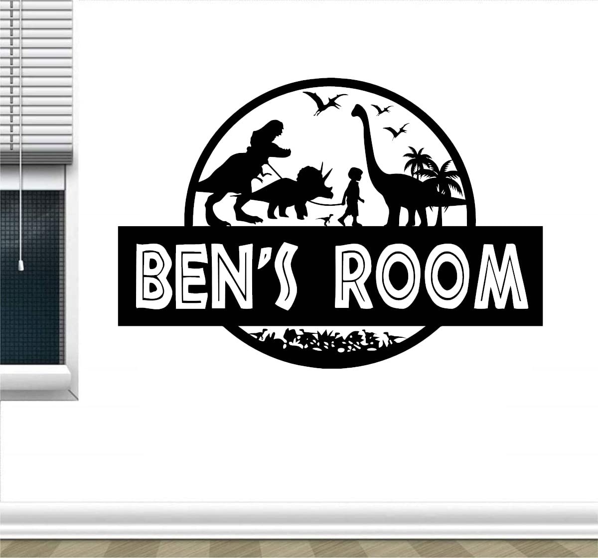 Custom Name Jurassic Dinosaur Wall Decal Personalized Girl or Boy Walking T-Rex Home Decor Vinyl Sticker (Boy)