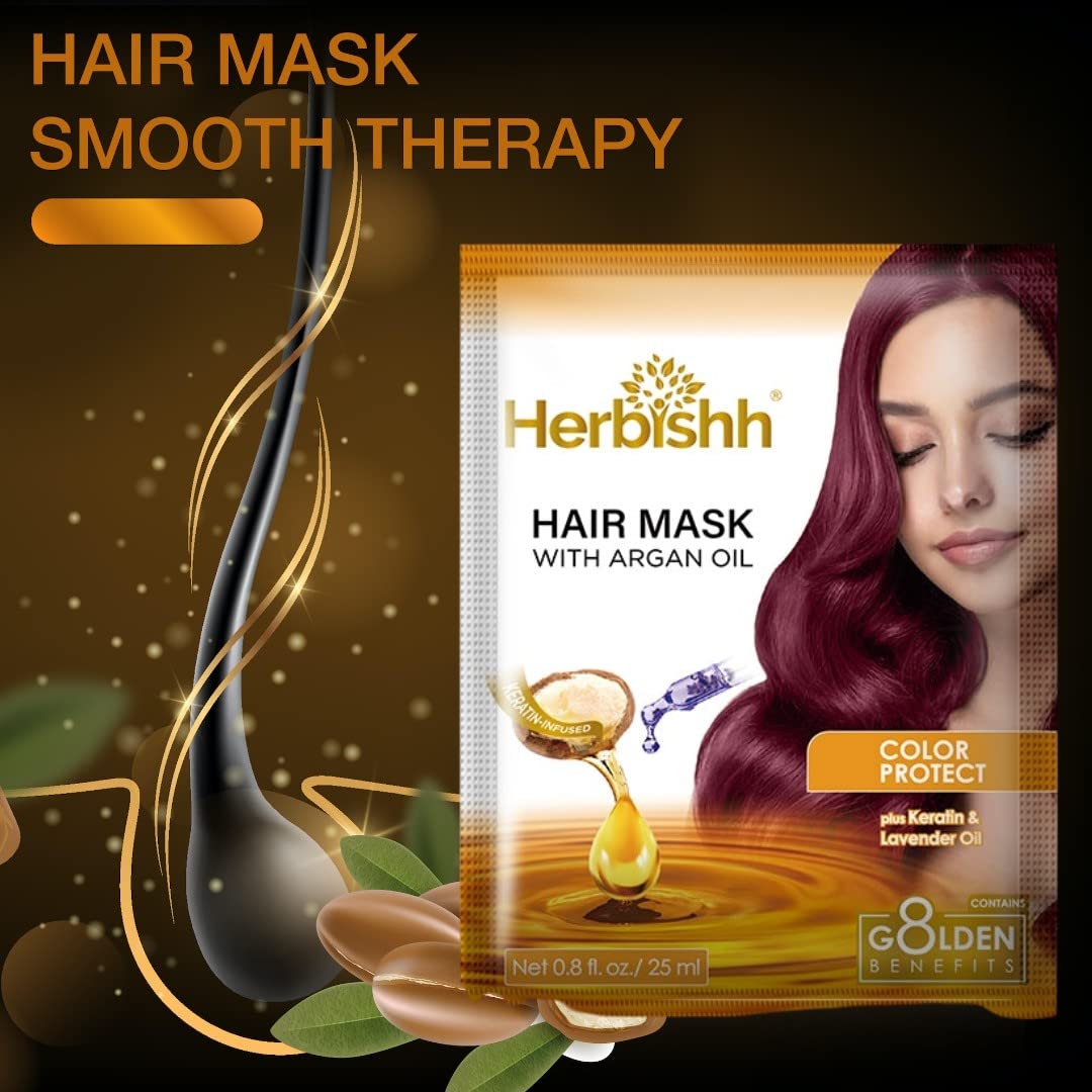 Herbishh Argan Hair Mask-Deep Conditioning & Hydration For Healthier Looking Hair-25gm for very Dry, Weak, Stressed Out Hair, No Sulphates, No Parabens