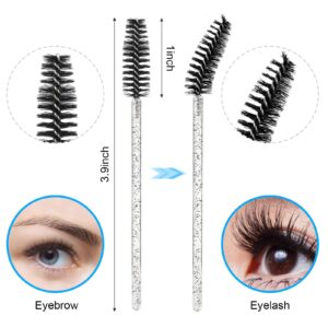 200 Pcs Disposable Crystal Mascara Wand Eyelash Brush Applicator Eyebrow Brush for EyeLash Extension Supplies (Black-Crystal)