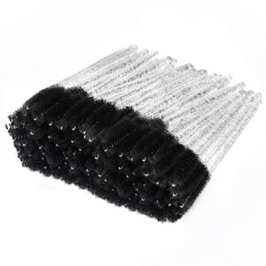 200 pcs disposable crystal mascara wand eyelash brush applicator eyebrow brush for eyelash extension supplies (black-crystal)