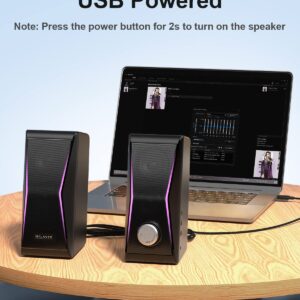 Computer Speakers, Dynamic RGB PC Speakers, Bluetooth 5.0 HiFi Computer Speakers for Desktop with 2 Bass Diaphragms & 4 Speaker Units, USB Powered & 3.5mm AUX Cable for PC Laptop Monitor Tablet Phone