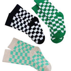 BonjourMrsMr Girls Checkered Crew Socks Cotton Cute Novelty Anklet Socks for Kids Toddler