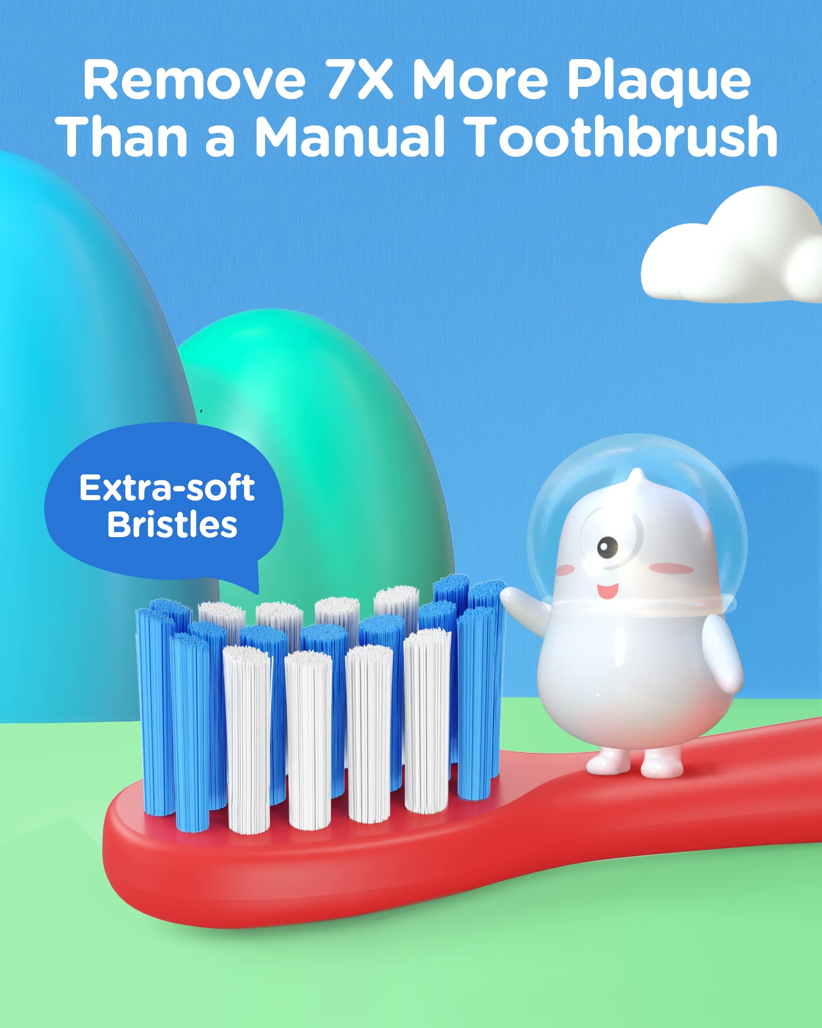 Bitvae K7S Kids Electric Toothbrush for Age 4+, Rechargeable Power Toothbrush with Pressure Sensor, Bluetooth Kids Toothbrush Boys and Girls, 3 Modes, 2Mins Smartimer, Soft (Blue)