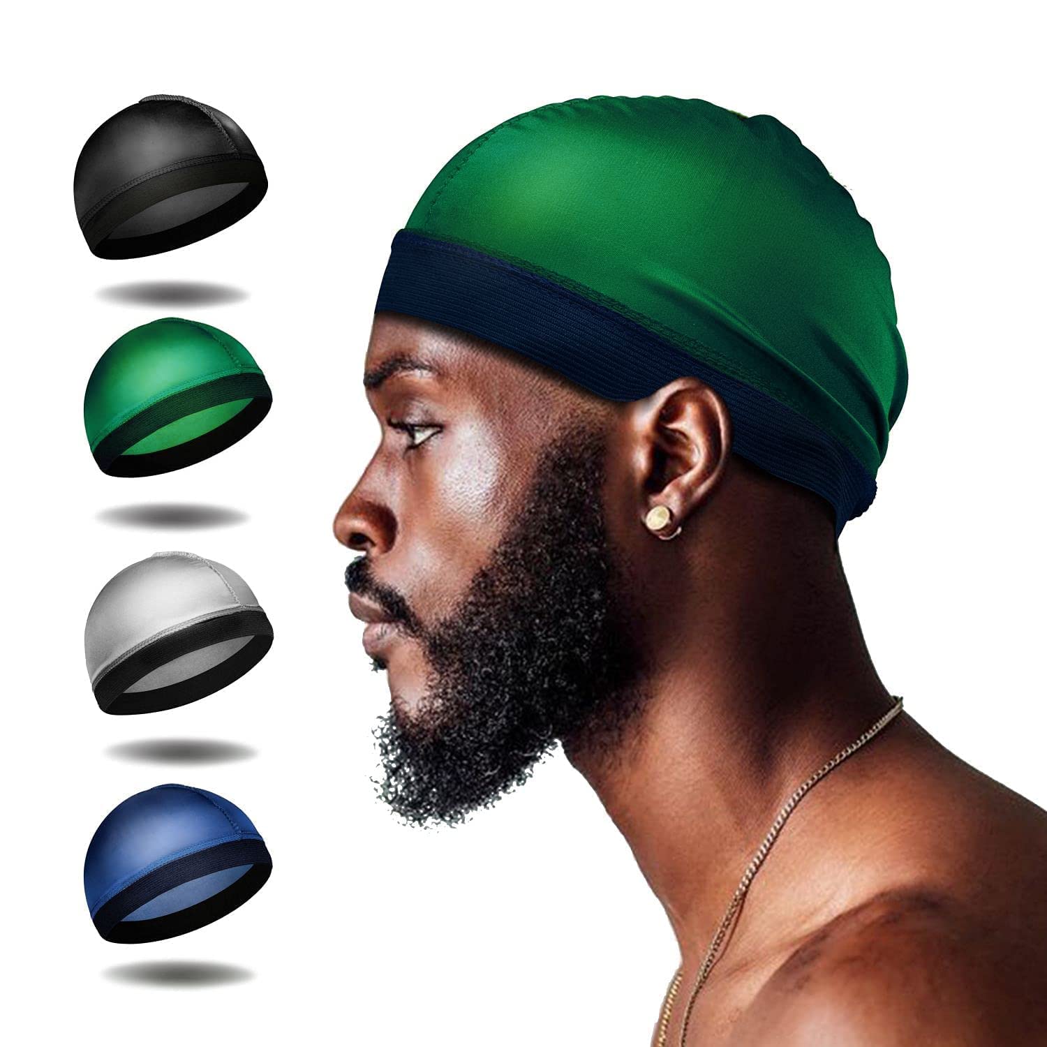 Selalu 4Pcs Wave Cap, Silk Stocking Wave Caps for 360 Waves, Silky Durag for Men, Stain Caps