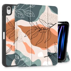 tuiklol case for ipad air 6th generation 11inch 2024 / ipad air 10.9 inch 5th 4th gen 2022 2020 release with pencil holder, slim protective auto sleep/wake trifold stand tablet cover,abstract leaves