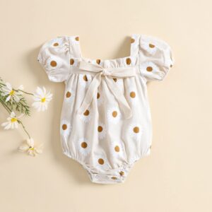 Newborn Baby Girl Romper Daisy Print Short Sleeve Bodysuit Jumpsuit Summer Clothes Beige