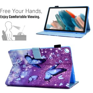 Case for Samsung Galaxy Tab A8 10.5 inch 2022 Model (SM-X200/X205/X207) Funut Premium PU Leather Folding Stand Cover with Pen Holder & Multiple Viewing Angles, Auto Wake/Sleep, Purple Butterfly