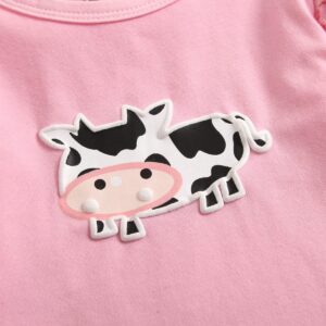 BOEBNOZCV Toddler Baby Girl Ruffled Long Sleeve Cow Print Shirts Top + Leopard Suspender Skirts Overall Dress Clothes Set (Cow Long Sleeve,2-3T)