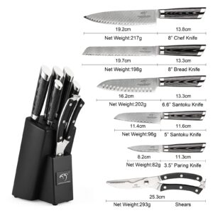 NANFANG BROTHERS Damascus Knife Set with Block,Japanese Knife Set,Chefs Knife Sets Professional,7 Pieces,with Block,Chef Knife,Bread Knife & Santoku Knife,Paring Knife,Shears