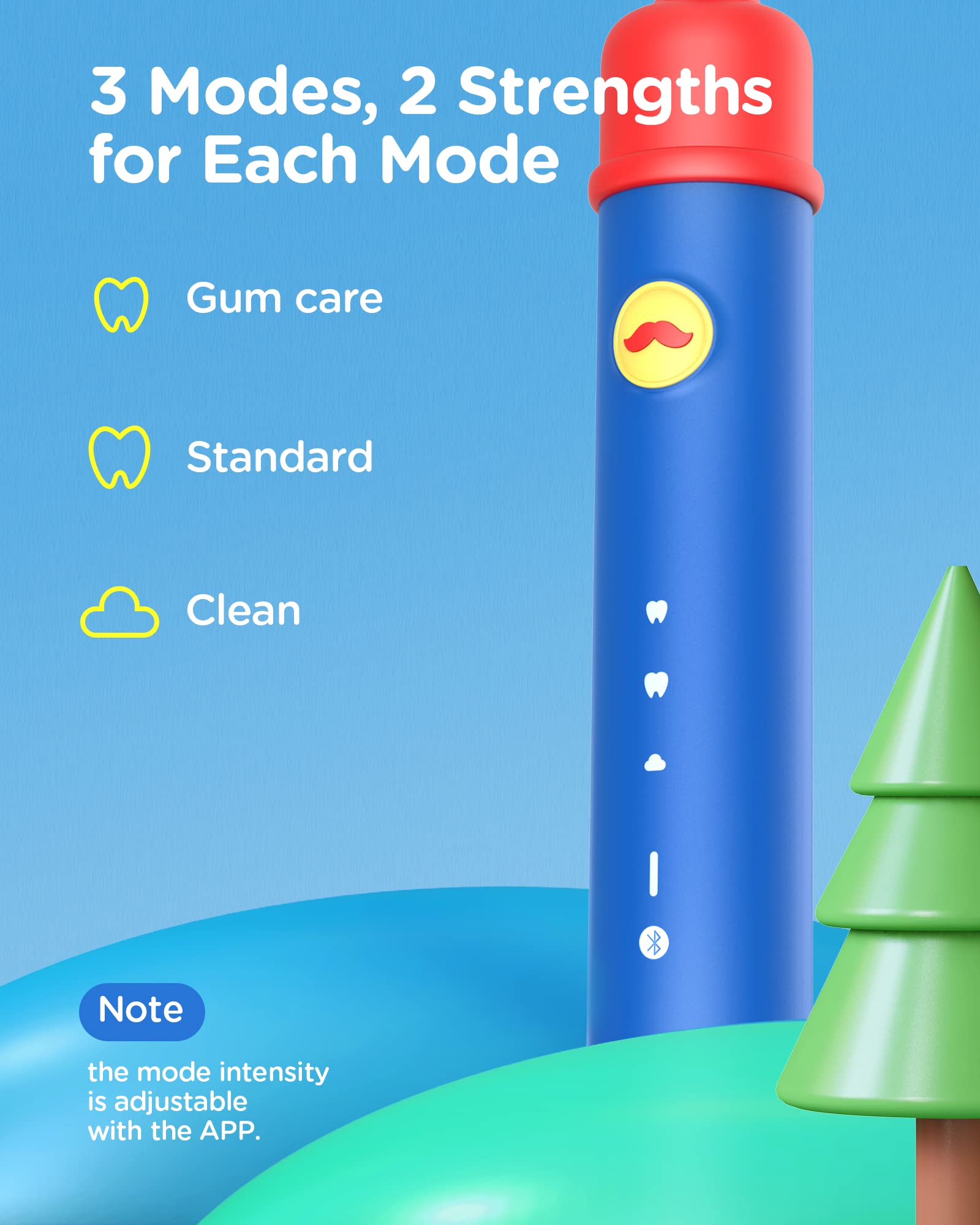 Bitvae K7S Kids Electric Toothbrush for Age 4+, Rechargeable Power Toothbrush with Pressure Sensor, Bluetooth Kids Toothbrush Boys and Girls, 3 Modes, 2Mins Smartimer, Soft (Blue)