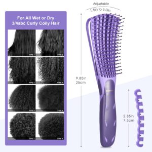 Hair Brush, BESTOOL Detangling Hair Brush for Curly Hair No-pain Hairbrush Set Includes 1 Detangler Brush,1 Spray Bottle and 2 Hair Clips Best for Natural Curls 3/4abc Hair type (Purple)