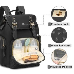 Terzini Bear Diaper Bag Backpack, Diaper Bags for Baby Boy Girl with USB Charging Port,Changing mat,Stroller Hooks (Black)