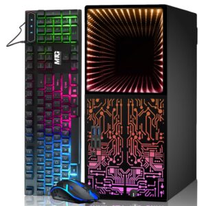 gaming pc desktop intel core i7 6th gen, horizon+, amd rx-550 4gb ddr5, 16gb ram, 512gb ssd, hdmi, dvi, vga, rgb keyboard mouse, wi-fi, windows 10 professional (renewed)