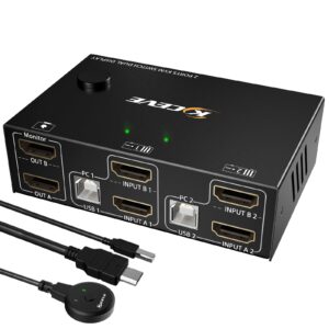 dual monitor kvm switch hdmi 2 port 4k@60hz,mleeda usb hdmi extended display switcher for 2 computers share 2 monitors and 4 usb 2.0 hub,desktop controller and usb hdmi cables included