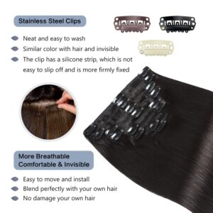 Sunya Clip in Hair Extensions Real Human Hair Natural Black Human Hair Clip in Extensions Double Weft Human Hair Clip ins Straight Hair Extensions Clip ins 16 Inch #1B 8Pcs/120g