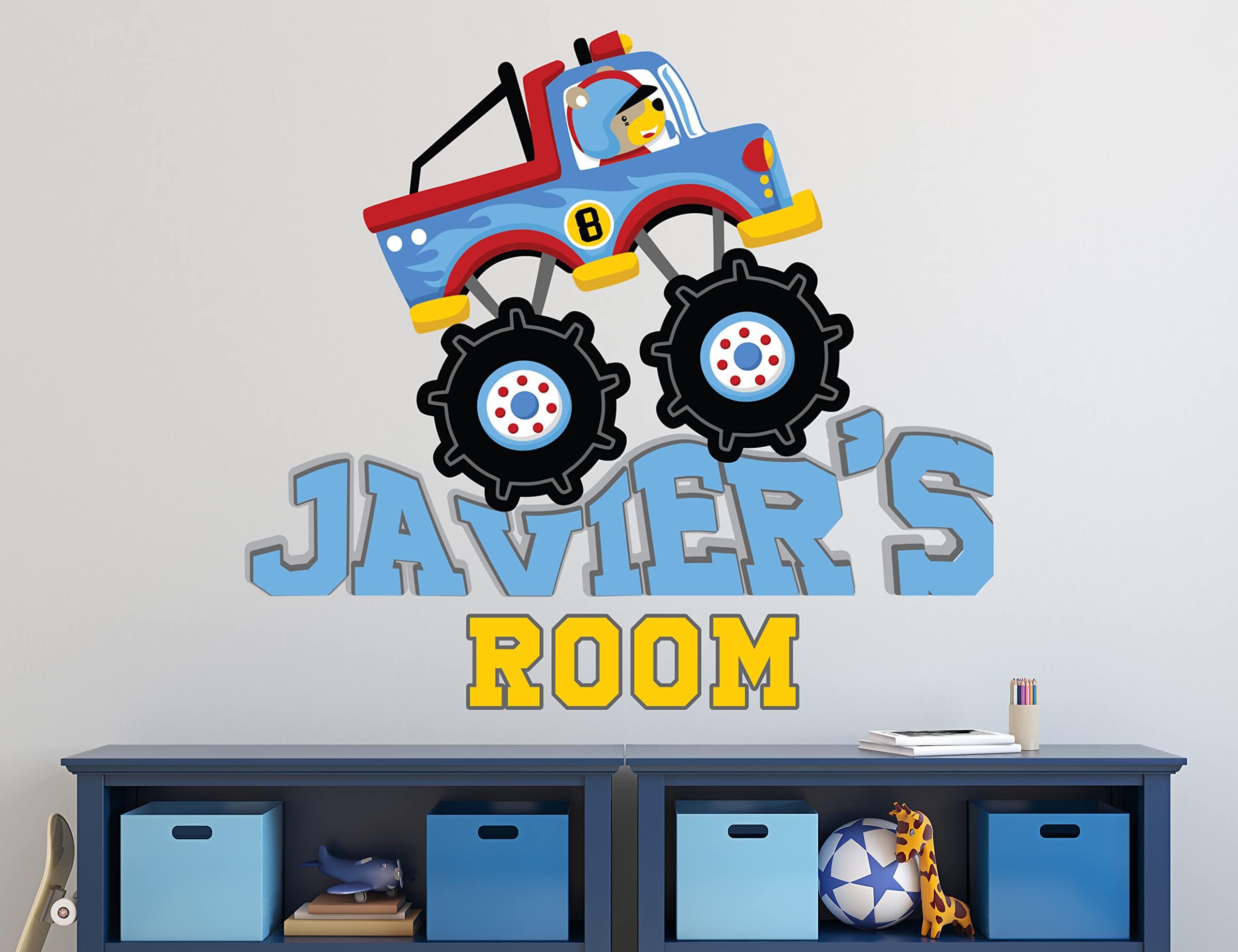 AdesiivoStudio Personalized Name Monster Truck Stickers for Wall Decor - Monster Truck Room Decor for Boys - Monster Jam Wall Decals for Kids Bedroom - Customized Name Wall Decor (Kids Monster Truck)