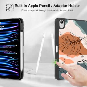 Tuiklol Case for iPad Air 6th Generation 11inch 2024 / iPad Air 10.9 inch 5th 4th Gen 2022 2020 Release with Pencil Holder, Slim Protective Auto Sleep/Wake Trifold Stand Tablet Cover,Abstract Leaves