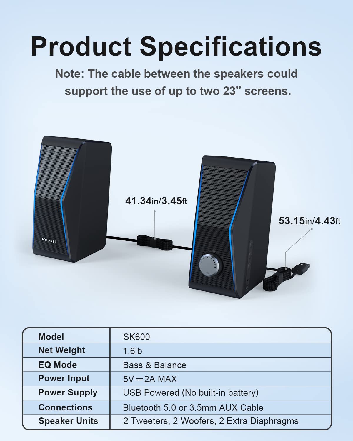 Computer Speakers, Dynamic RGB PC Speakers, Bluetooth 5.0 HiFi Computer Speakers for Desktop with 2 Bass Diaphragms & 4 Speaker Units, USB Powered & 3.5mm AUX Cable for PC Laptop Monitor Tablet Phone