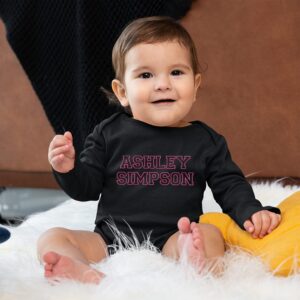 Custom Embroidered Baby Bodysuit Add Your Embroidery Text Date Name Unisex Baby Long Sleeve Bodysuit Black