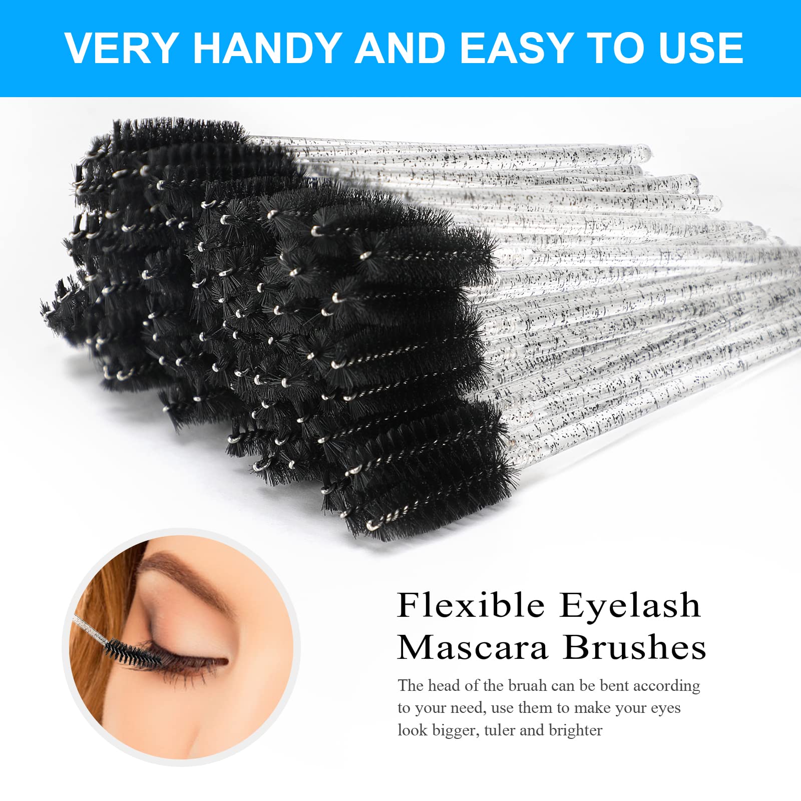 200 Pcs Disposable Crystal Mascara Wand Eyelash Brush Applicator Eyebrow Brush for EyeLash Extension Supplies (Black-Crystal)