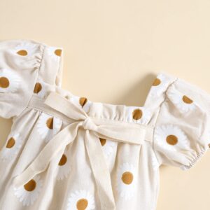 Newborn Baby Girl Romper Daisy Print Short Sleeve Bodysuit Jumpsuit Summer Clothes Beige