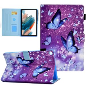 Case for Samsung Galaxy Tab A8 10.5 inch 2022 Model (SM-X200/X205/X207) Funut Premium PU Leather Folding Stand Cover with Pen Holder & Multiple Viewing Angles, Auto Wake/Sleep, Purple Butterfly