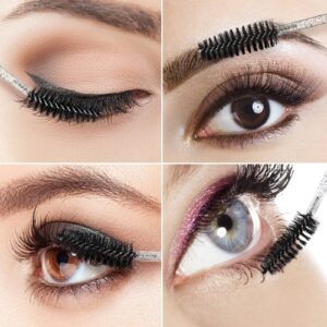 200 Pcs Disposable Crystal Mascara Wand Eyelash Brush Applicator Eyebrow Brush for EyeLash Extension Supplies (Black-Crystal)