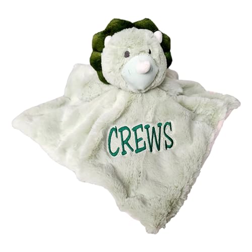 SONA G DESIGNS Custom Personalized Dinosaur Lovey Lovie Security Blanket with Rattle (Green Dino with Embroidered Name)