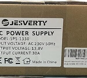 Jesverty Universal Compact Bench Power Supply - 30 Amp Regulated Home Lab Benchtop AC-to-DC Converter for CB/HAM/Amateur Radio with 13.8V Fixed OutputScrew-Type Terminals, Cooling Fan - SPS-1330