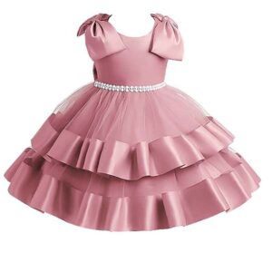 Baby Girl Dress Christening Party Wedding Flower Dresses Big Bow Knee Length Tulle Princess Birthday Baptism Special Occasion Gowns for Kids 5 6 Years(6306Blush,120)