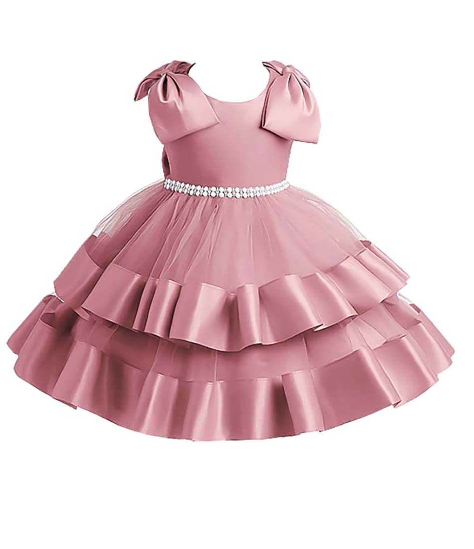 Baby Girl Dress Christening Party Wedding Flower Dresses Big Bow Knee Length Tulle Princess Birthday Baptism Special Occasion Gowns for Kids 5 6 Years(6306Blush,120)